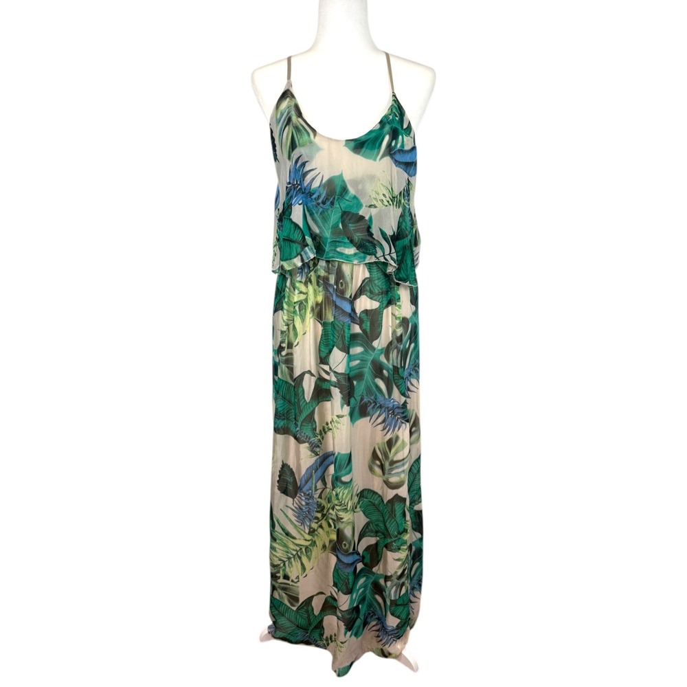 Elena Baldi Silk Blend Maxi Dress S Tropical Botanical Ruffle Boho Resort Italy